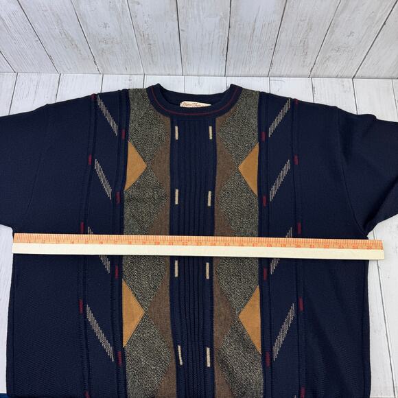 VTG Norm Thompson Dark Navy Geometric Wool-Blend Sweater Canada Size XL - Picture 10 of 11
